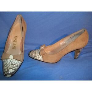Vintage DELISO Tan Suede +Snake Toe & Heel Pump Shoes 6